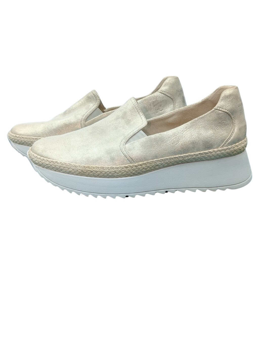 Paul Green Candice Metallic Gold Silver Leather Slip On Sneaker SuperSoft US 9.5